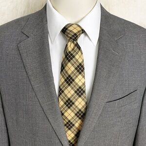 Paul Fredrick Tie Yellow Plaid Tie 100% Silk Made in Italy